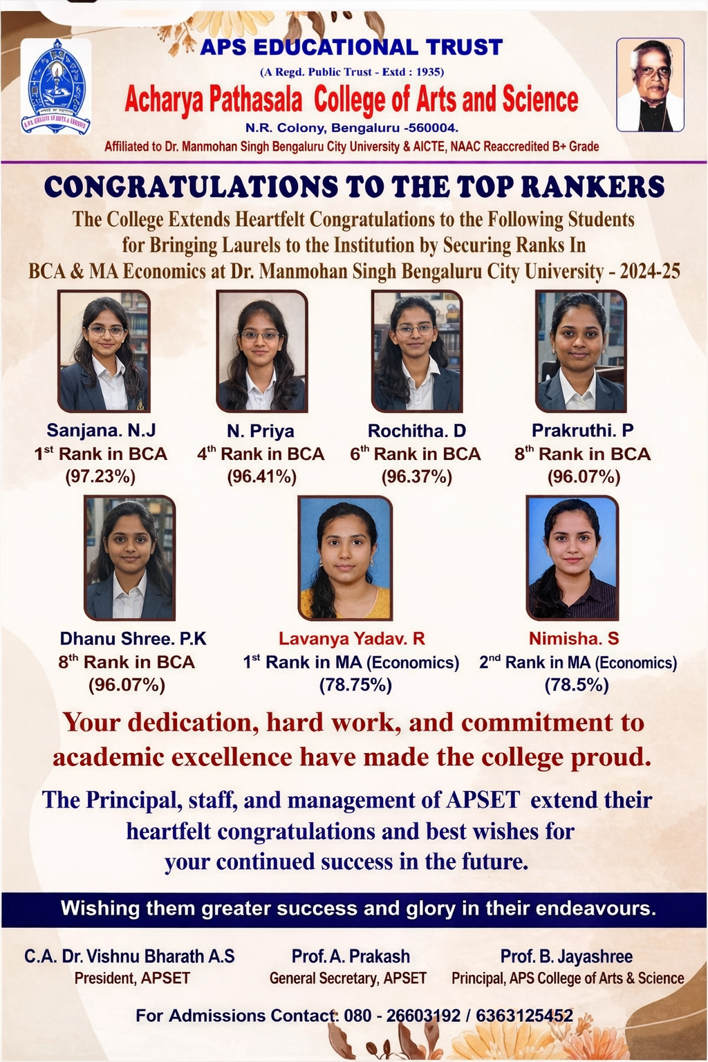 Top rankers — BCA & M.A. (Economics)